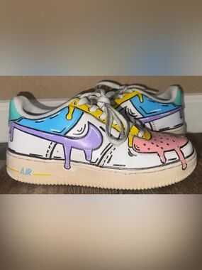 Nike Air Force White Purple Blue Yellow Pink Teal Drip Design size 6Y custom